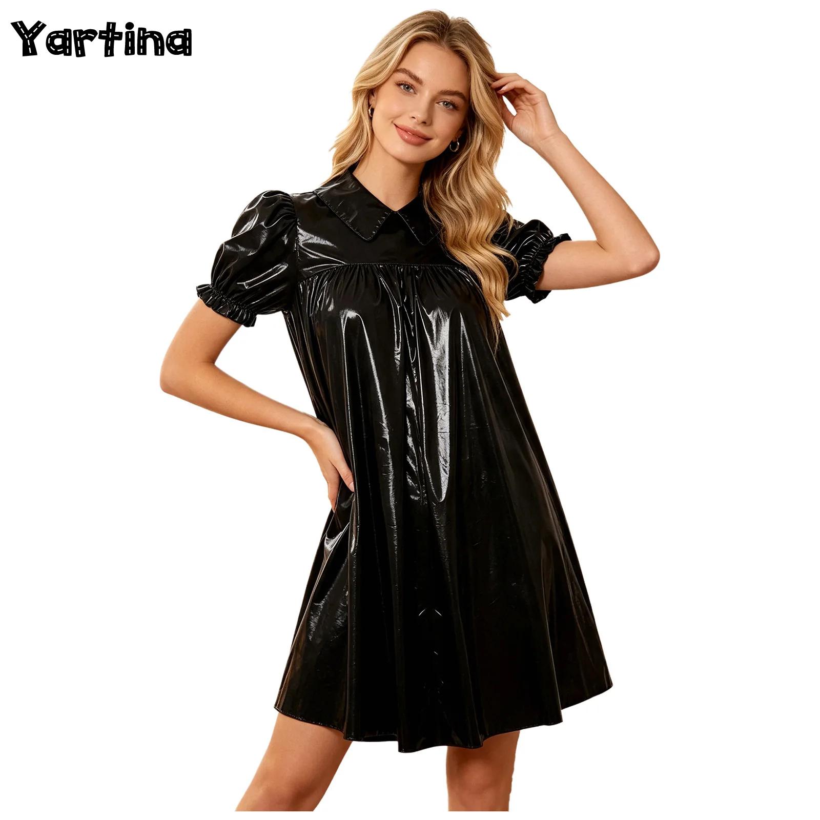 Women'S Fashion Victorian - Gaun Babydoll Wanita Bahan PVC Mengkilap,