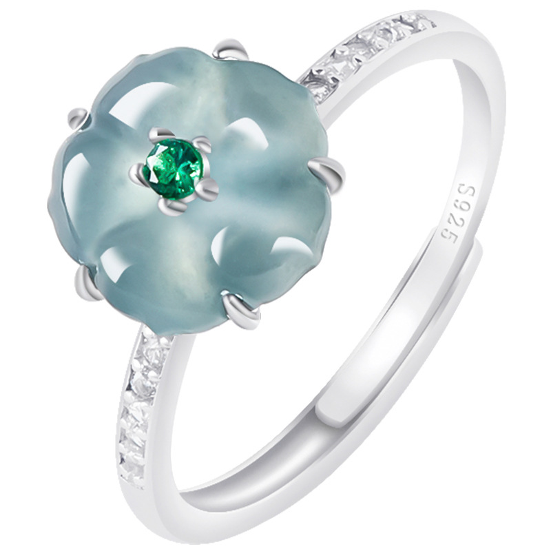 Women'S Fashion - Cincin Bunga Giok Burma Biru 925