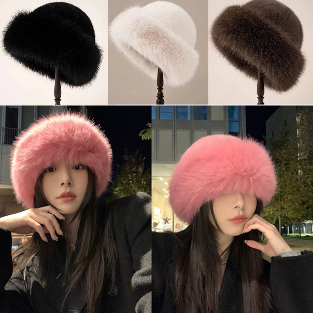 Bucket Hat Women - Topi Musim Dingin Bulu Halus Baru