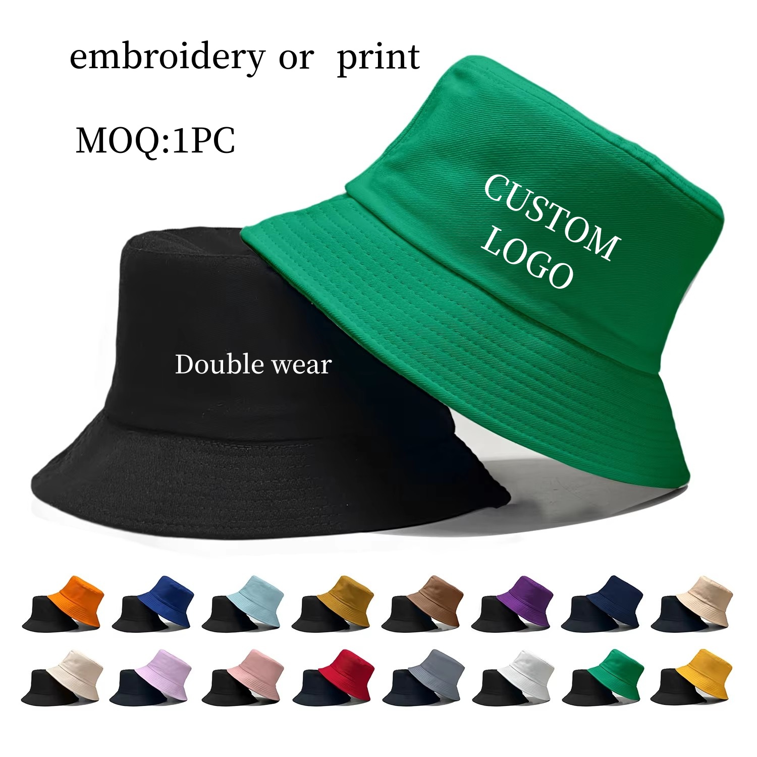 Bucket Hat Women - Topi Bucket Nelayan Logo Kustom Bolak-Balik