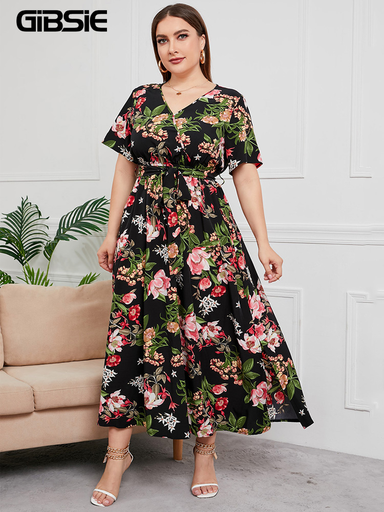 Maxi Dress Boho - Gaun Boho Motif Bunga Kerah V