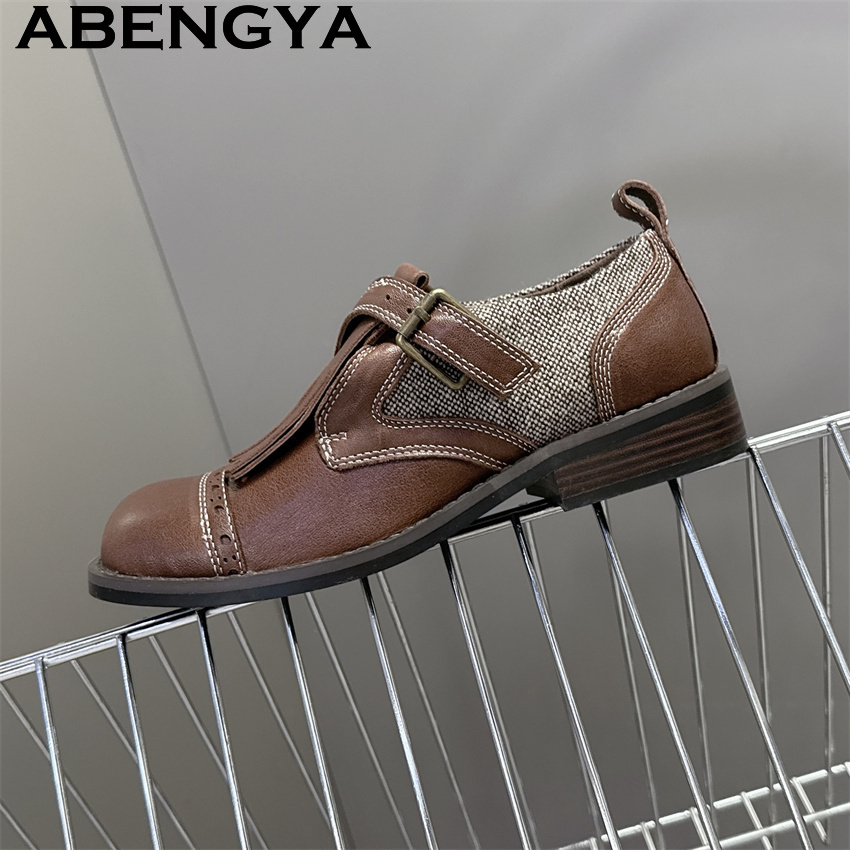 Women Fashion Week 2026 - Sepatu Flat Kulit Asli Cokelat Hitam