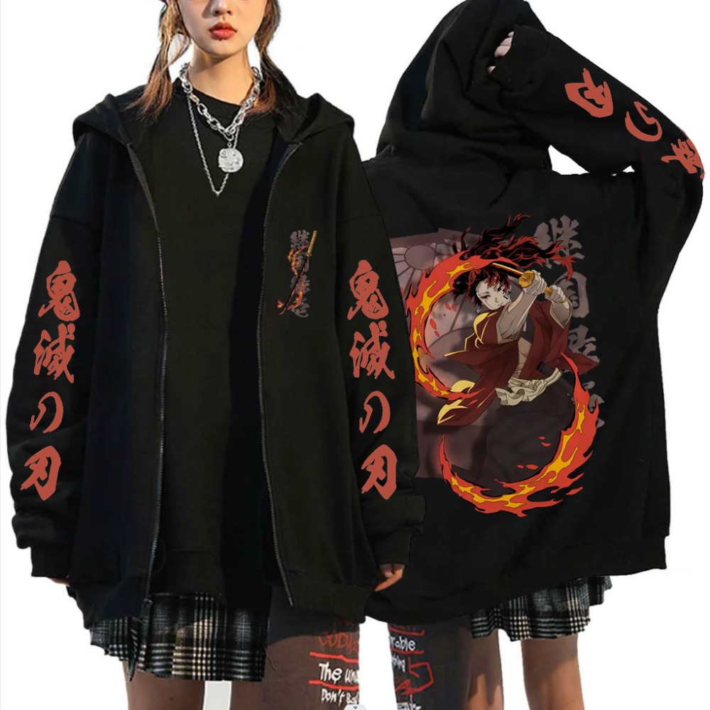 Women'S Fashion Zip Up Hoodies - Hoodie Resleting Merchandise Demon Slayer Tsugikuni