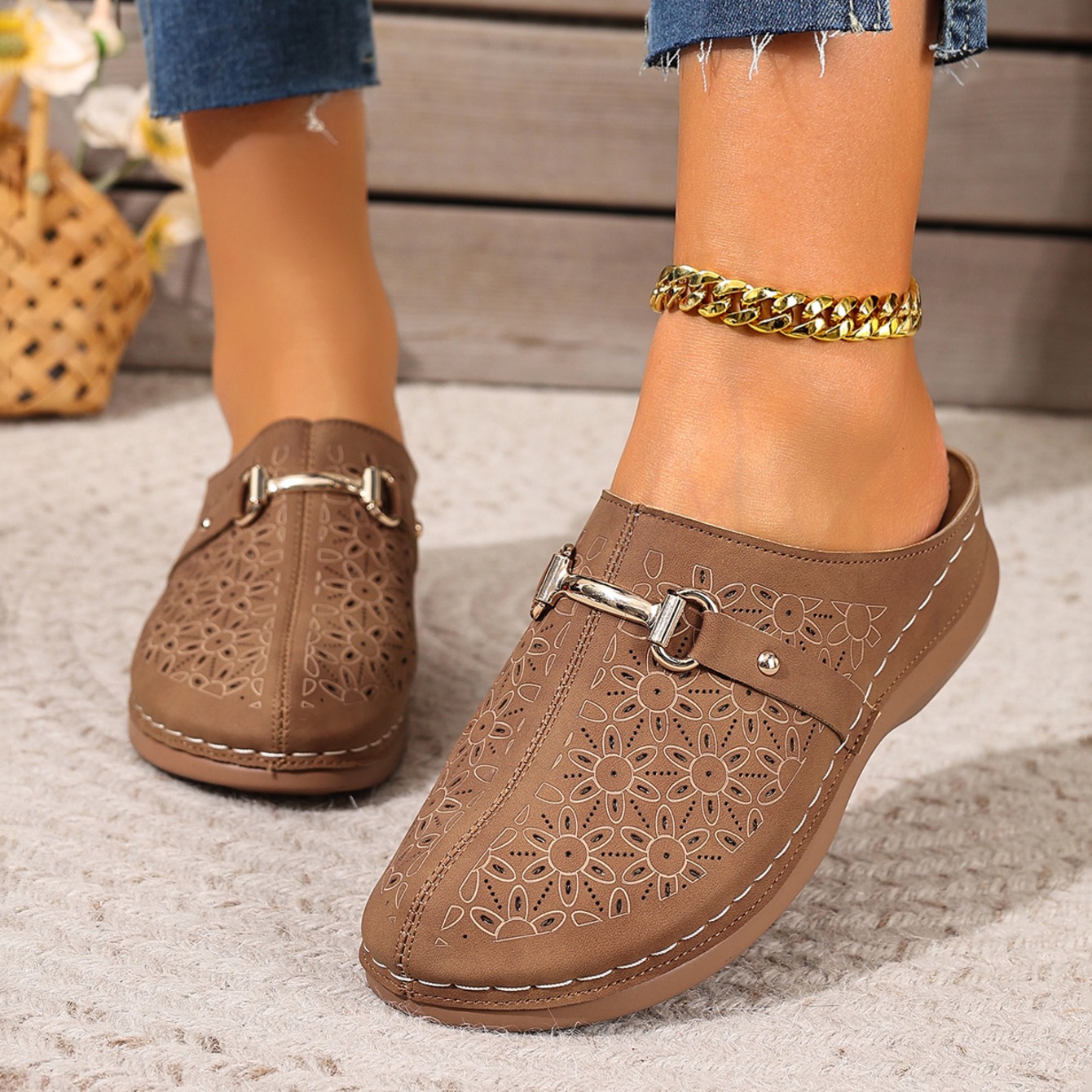Women'S Fashion Middle Ages - Sandal Wanita Ringan Modis Setengah Terbuka,