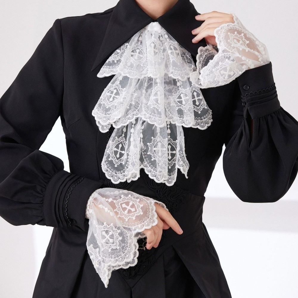 Women'S Fashion Victorian - Kerah Jabot Renda Gaya Victoria Putih