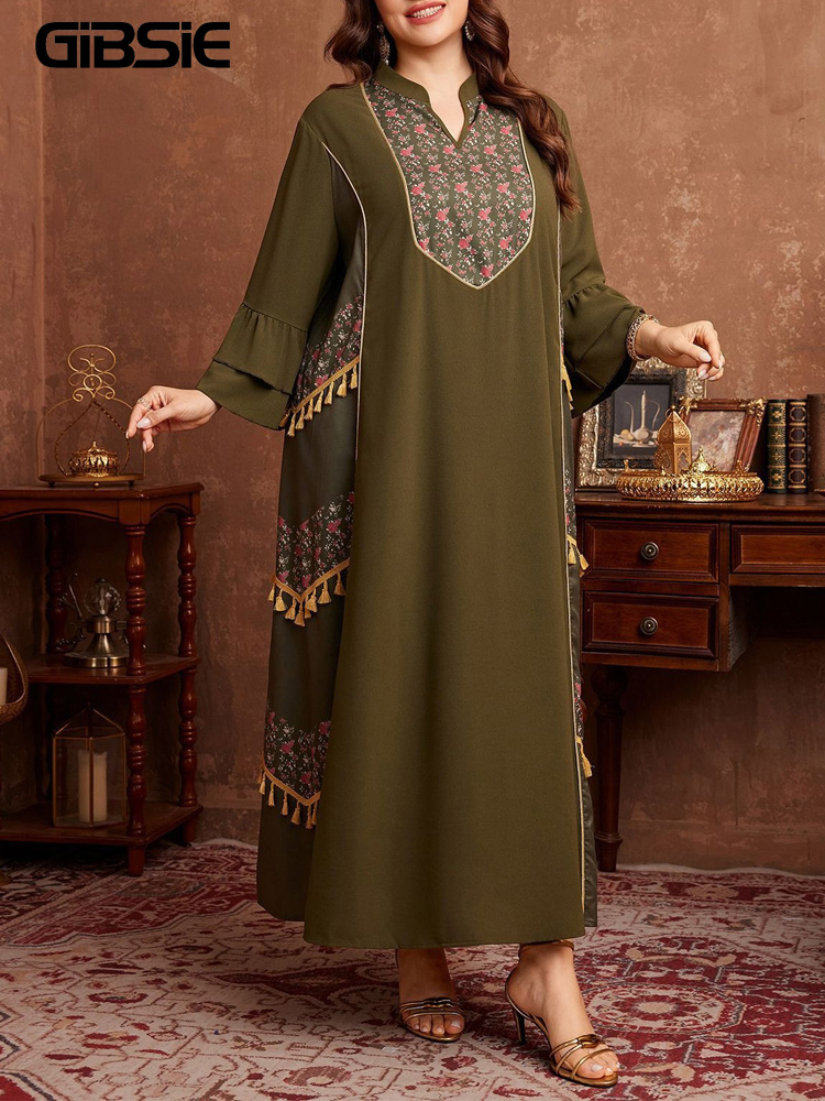 Maxi Dress Boho - GIBSIE Gaun Abaya Rumbai Motif Etnik