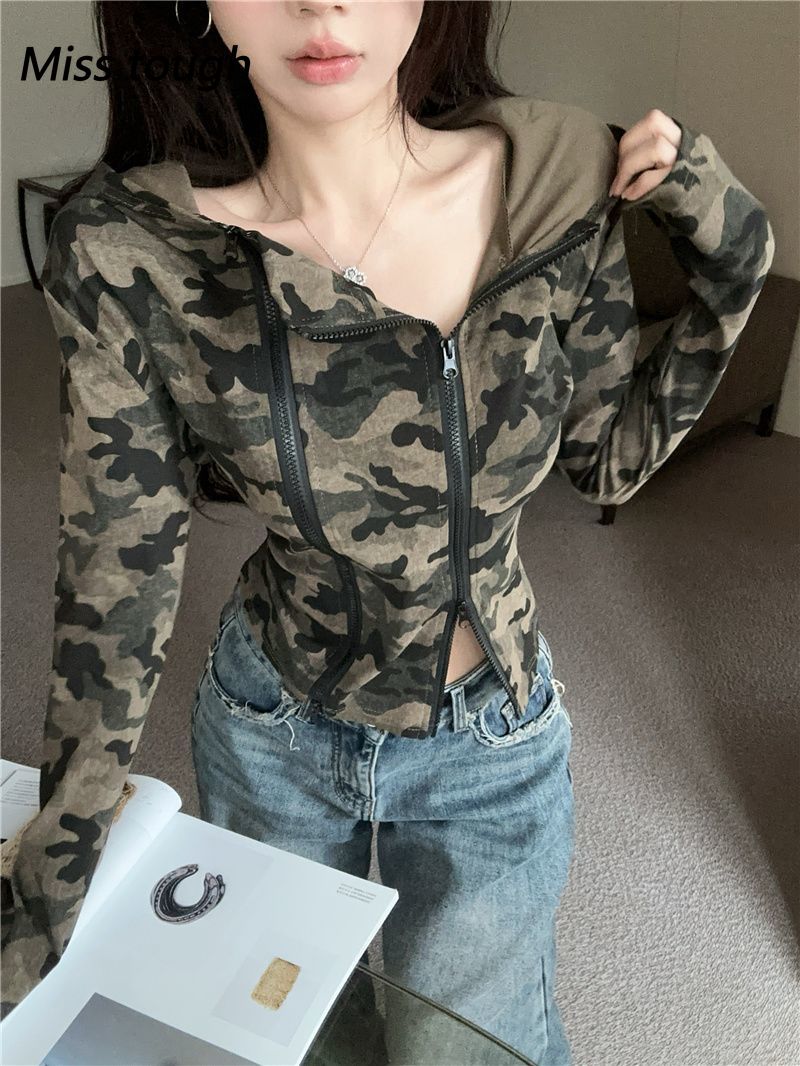 Hoodie Ritsleting Kamuflase Wa - Women'S Fashion Zip Up Hoodies ulasan dan harga