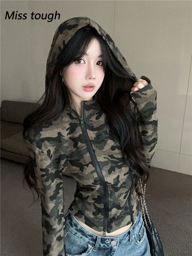 Hoodie Ritsleting Kamuflase Wa - Women'S Fashion Zip Up Hoodies ulasan dan harga
