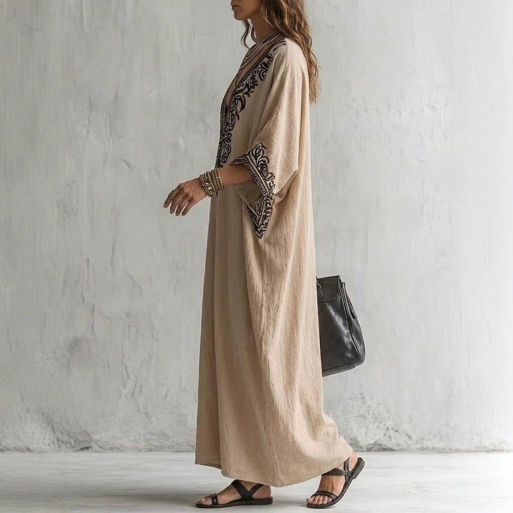 Gaun Maxi Kaftan Bordir Boho W - Maxi Dress Boho ulasan dan harga
