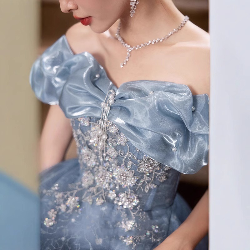 Gaun Malam Biru Bordir Satu Ba - Women'S Fashion Middle Ages ulasan dan harga