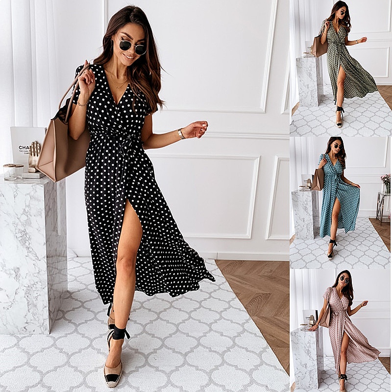 Gaun Maxi Lengan Pendek V-Neck - Maxi Dress Boho ulasan dan harga