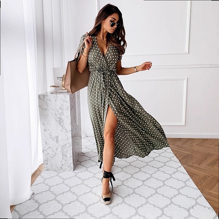 Gaun Maxi Lengan Pendek V-Neck - Maxi Dress Boho ulasan dan harga