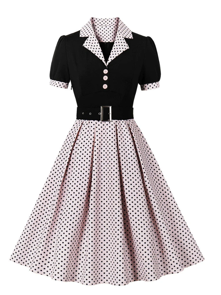 Gaun lipit Vintage Polka Dot,  - Women'S Fashion From The 60S ulasan dan harga