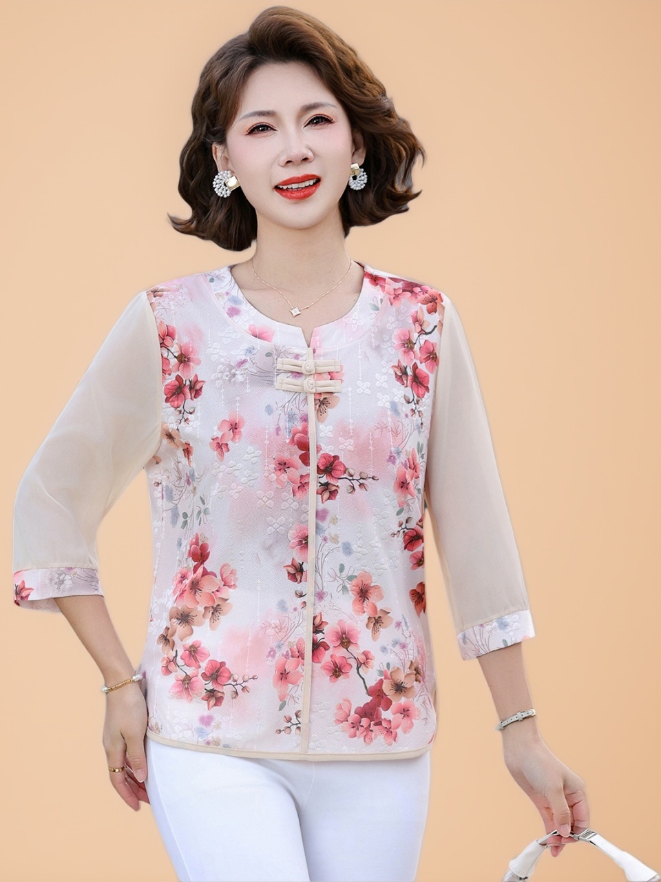 Kaos Sutra Longgar Gaya Cina B - Women Fashion Over 60 ulasan dan harga