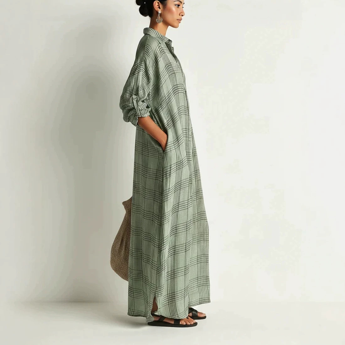 Gaun Midi Katun Linen Bermotif - Maxi Dress Boho ulasan dan harga