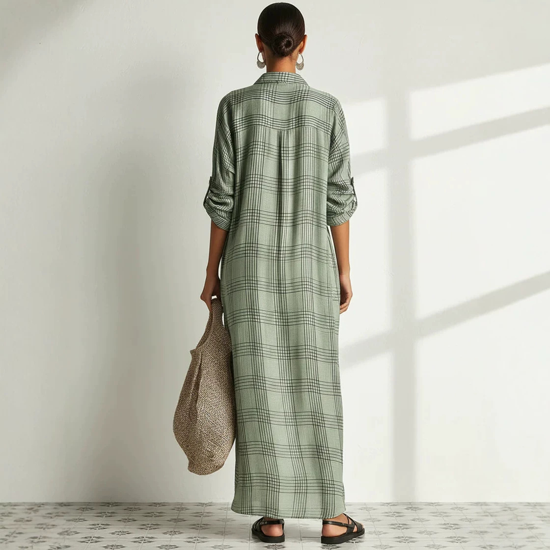 Gaun Midi Katun Linen Bermotif - Maxi Dress Boho ulasan dan harga