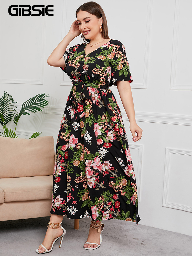 Gaun Boho Motif Bunga Kerah V  - Maxi Dress Boho ulasan dan harga