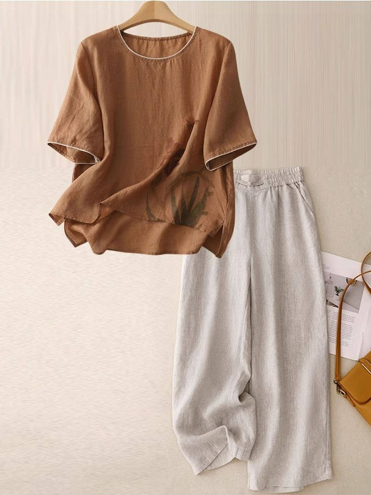 Setelan Dua Potong Linen Katun - Women Fashion Over 60 ulasan dan harga