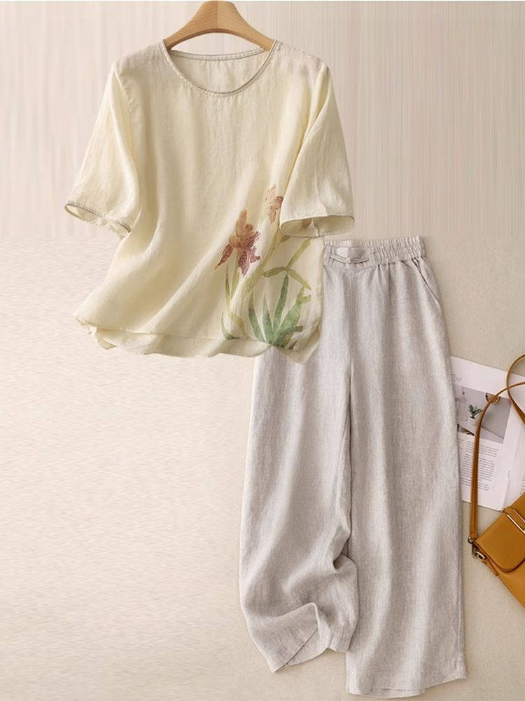 Setelan Dua Potong Linen Katun - Women Fashion Over 60 ulasan dan harga