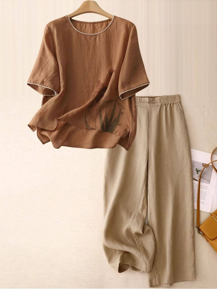 Setelan Dua Potong Linen Katun - Women Fashion Over 60 ulasan dan harga
