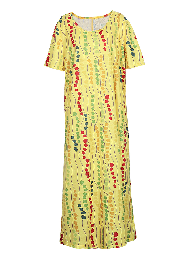 Gaun Midi Bermotif Kuning Ukur - Maxi Dress Boho ulasan dan harga