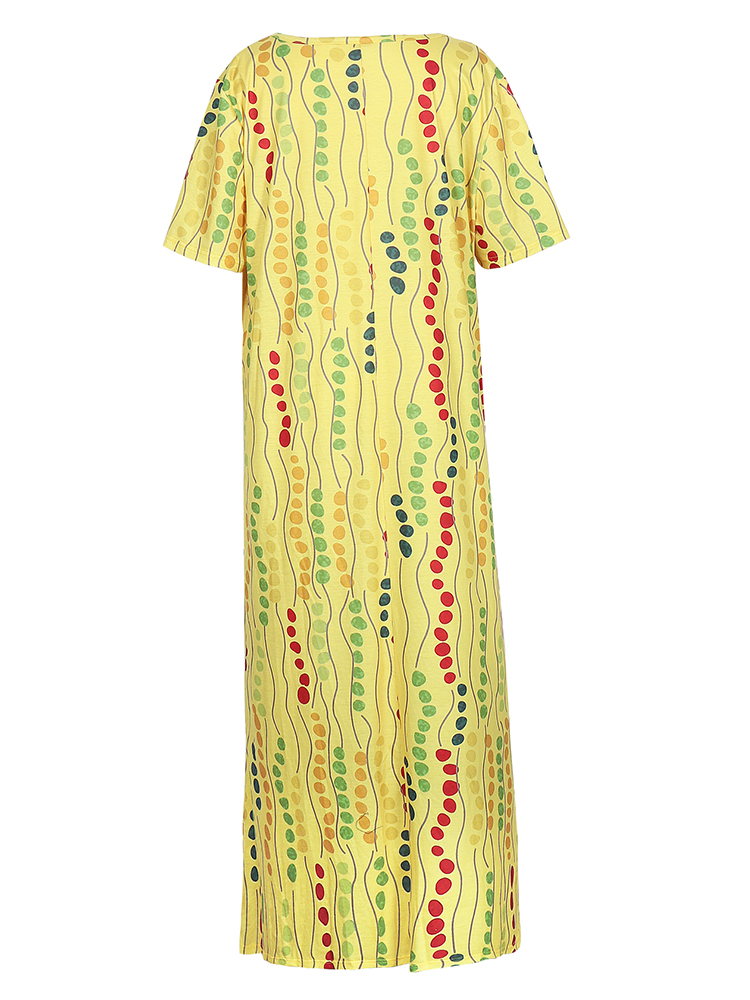 Gaun Midi Bermotif Kuning Ukur - Maxi Dress Boho ulasan dan harga
