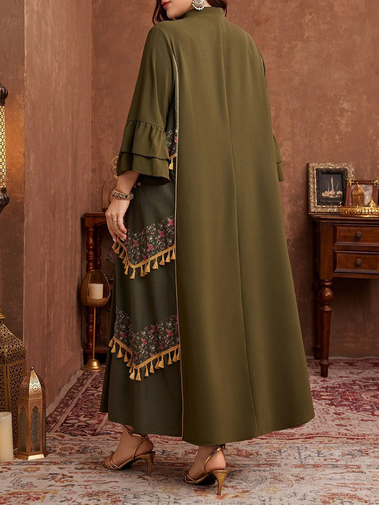 GIBSIE Gaun Abaya Rumbai Motif - Maxi Dress Boho ulasan dan harga