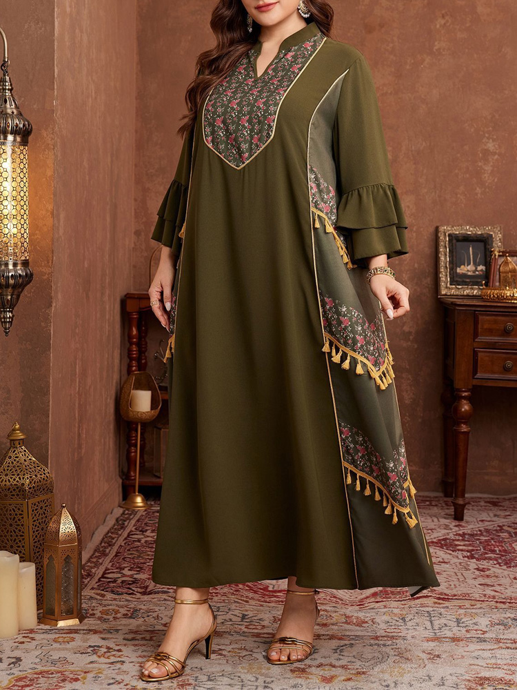 GIBSIE Gaun Abaya Rumbai Motif - Maxi Dress Boho ulasan dan harga