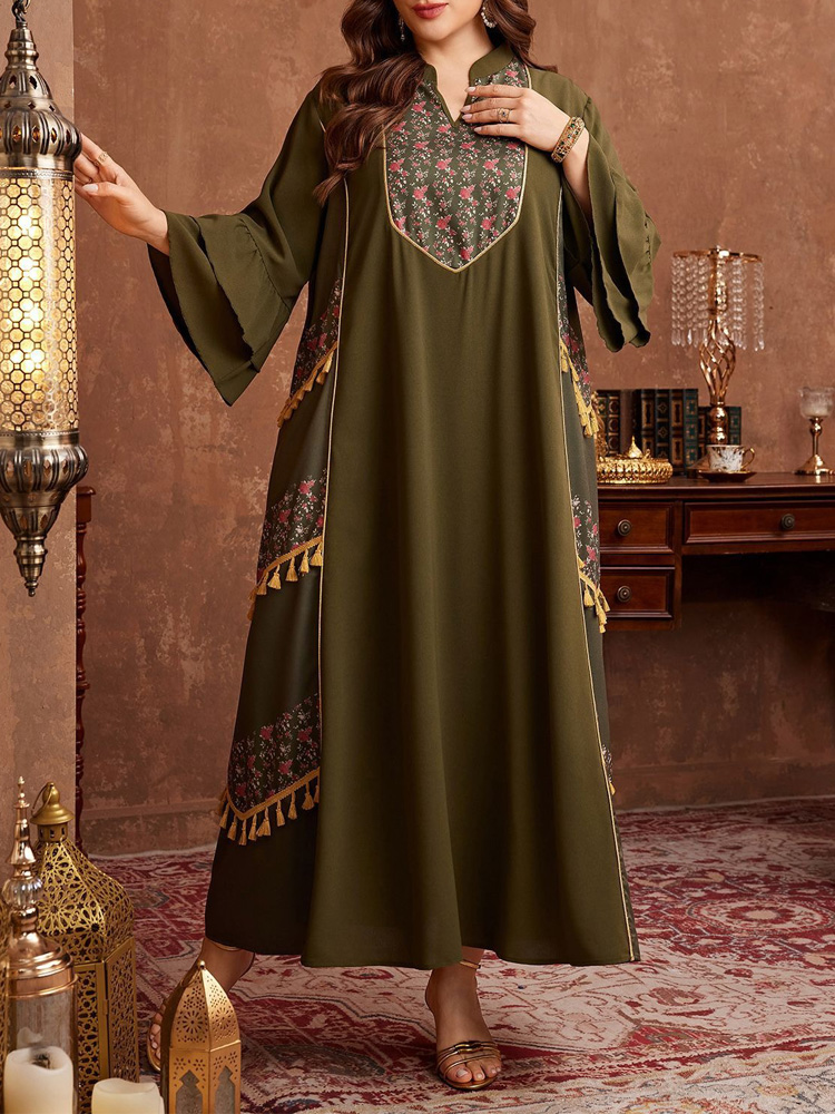 GIBSIE Gaun Abaya Rumbai Motif - Maxi Dress Boho ulasan dan harga